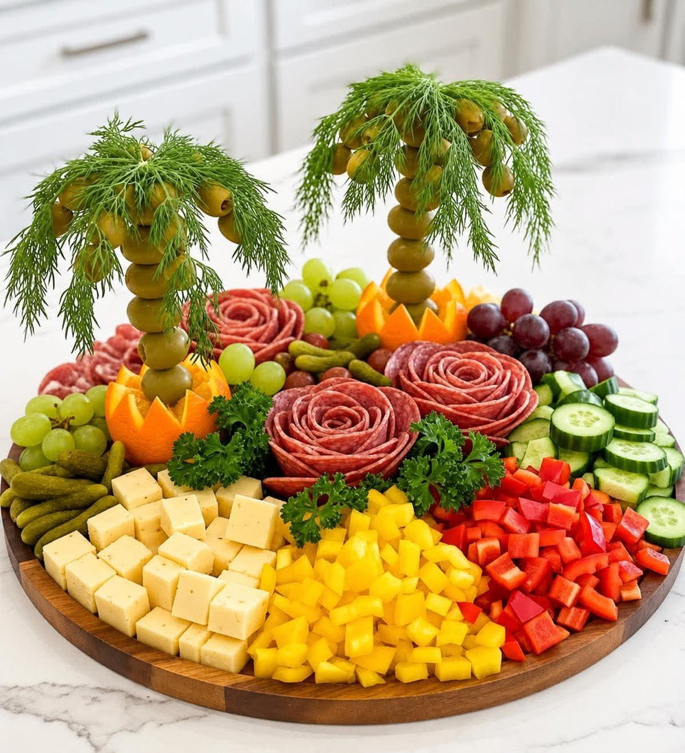 Tropical Palm Tree Charcuterie Board | DIY Palm Tree Tutorial + Shopping List + Layout Map | Party Food PDF | Instant Download