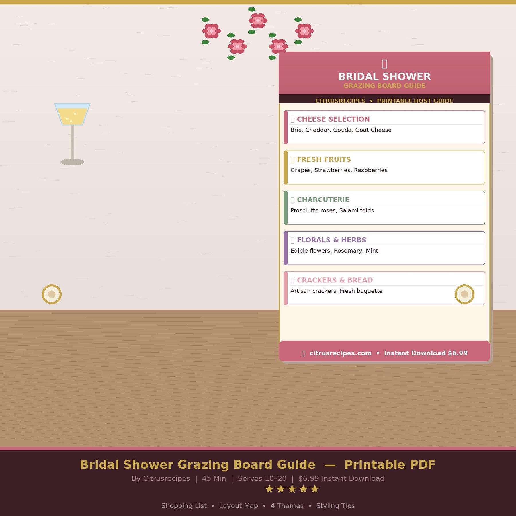 Bridal Shower Grazing Board Guide | Printable Charcuterie Platter PDF | Shopping List, Layout Map | Bachelorette Party | Instant Download