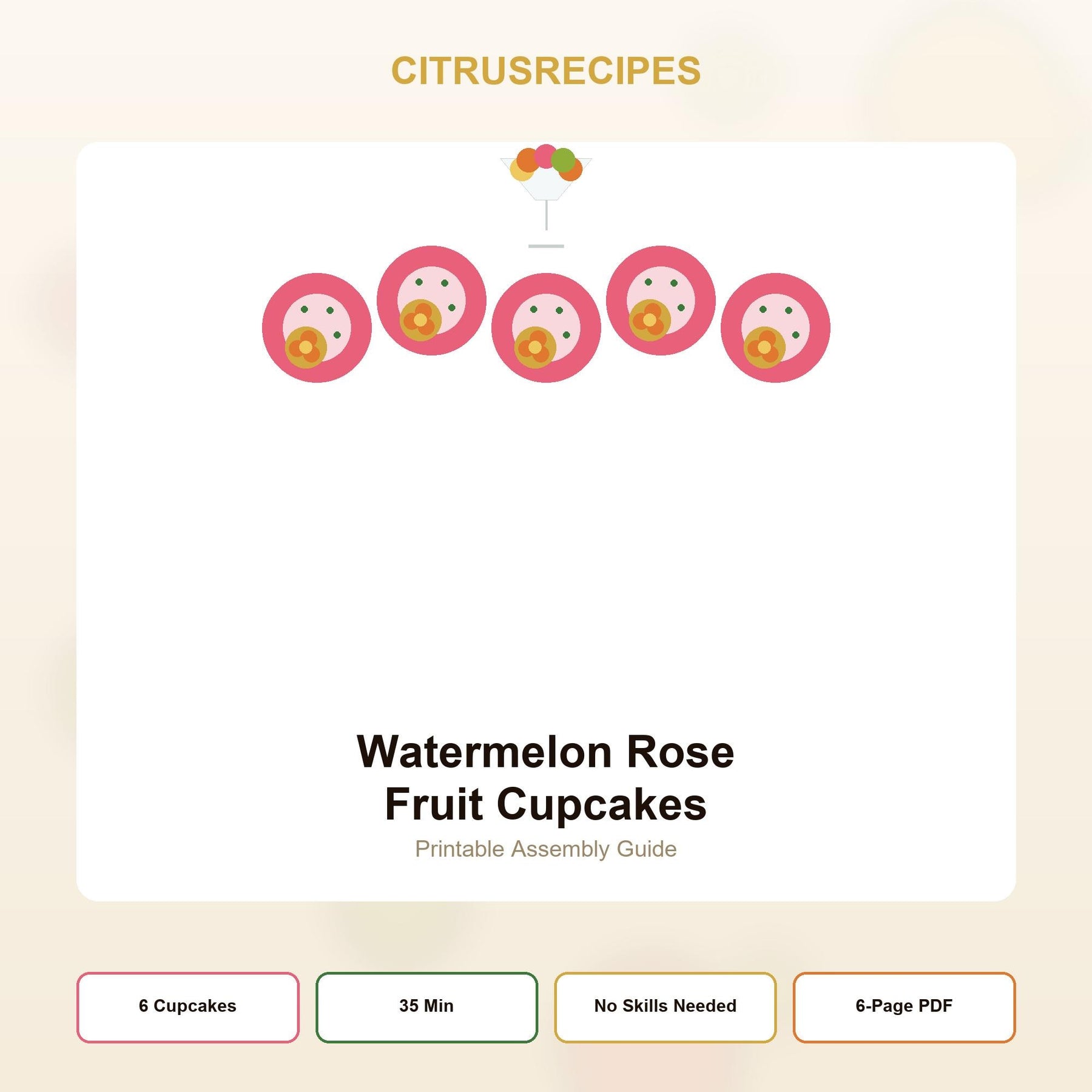 Watermelon Rose Fruit Cupcakes PDF Guide | Mango Rose Fruit Platter Tutorial | Bridal Shower Party Idea | Instant Download PDF