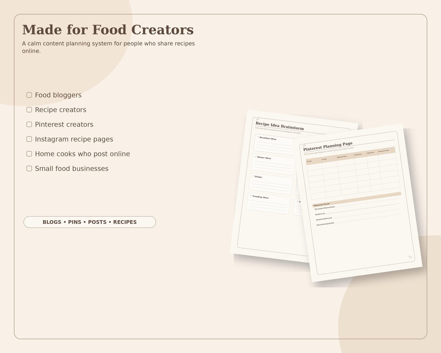 Food Blogger Content Planner printable digital guide preview 8