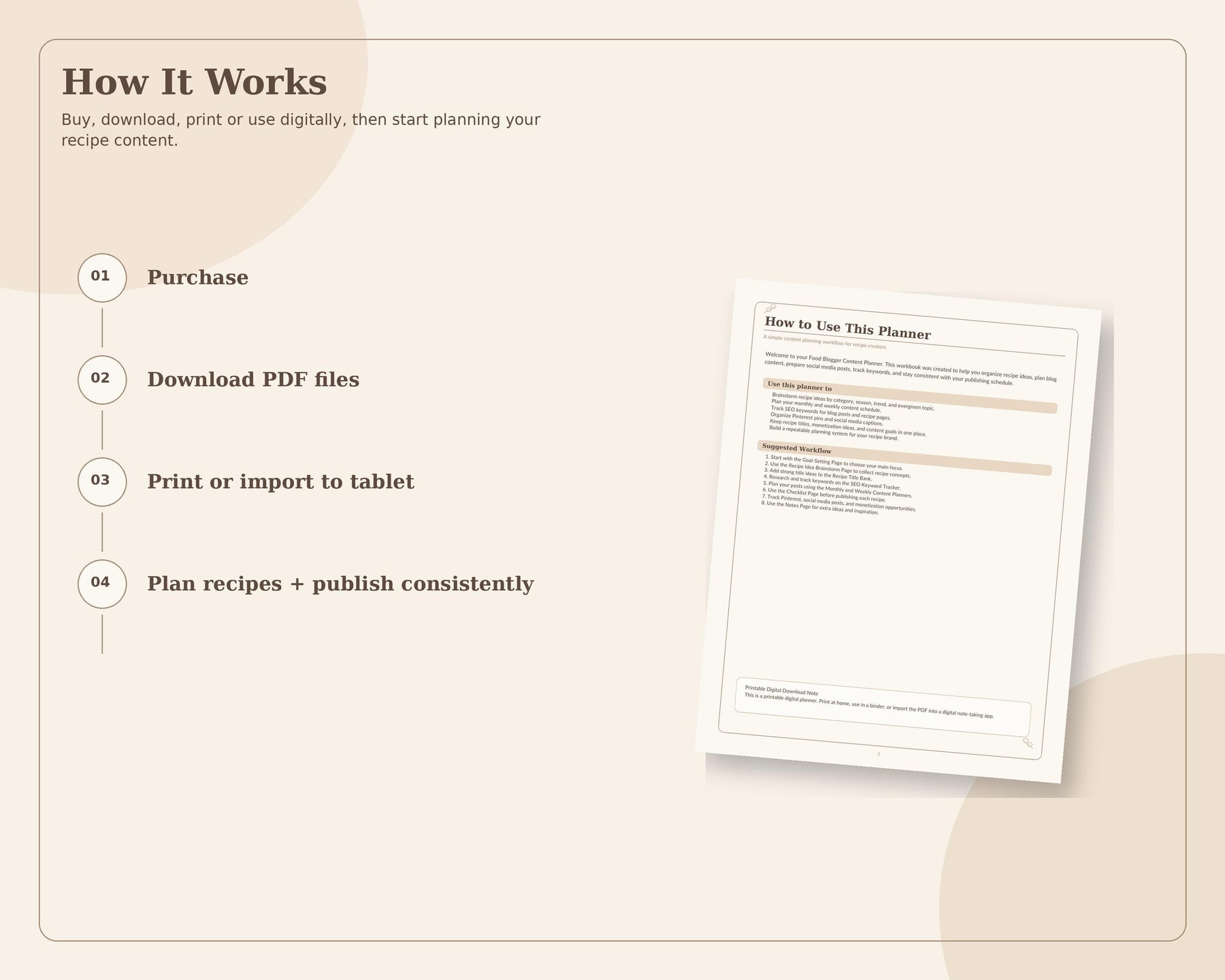 Food Blogger Content Planner printable digital guide preview 3