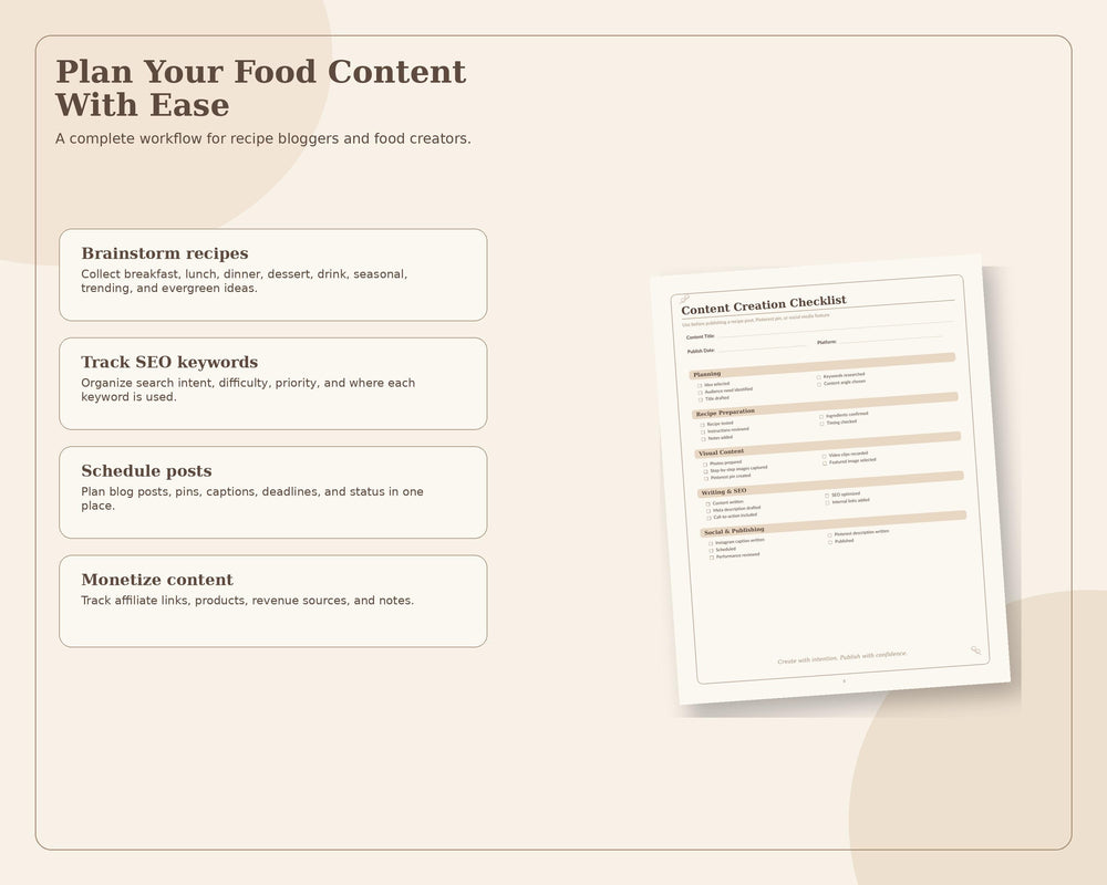 Food Blogger Content Planner printable digital guide preview 1