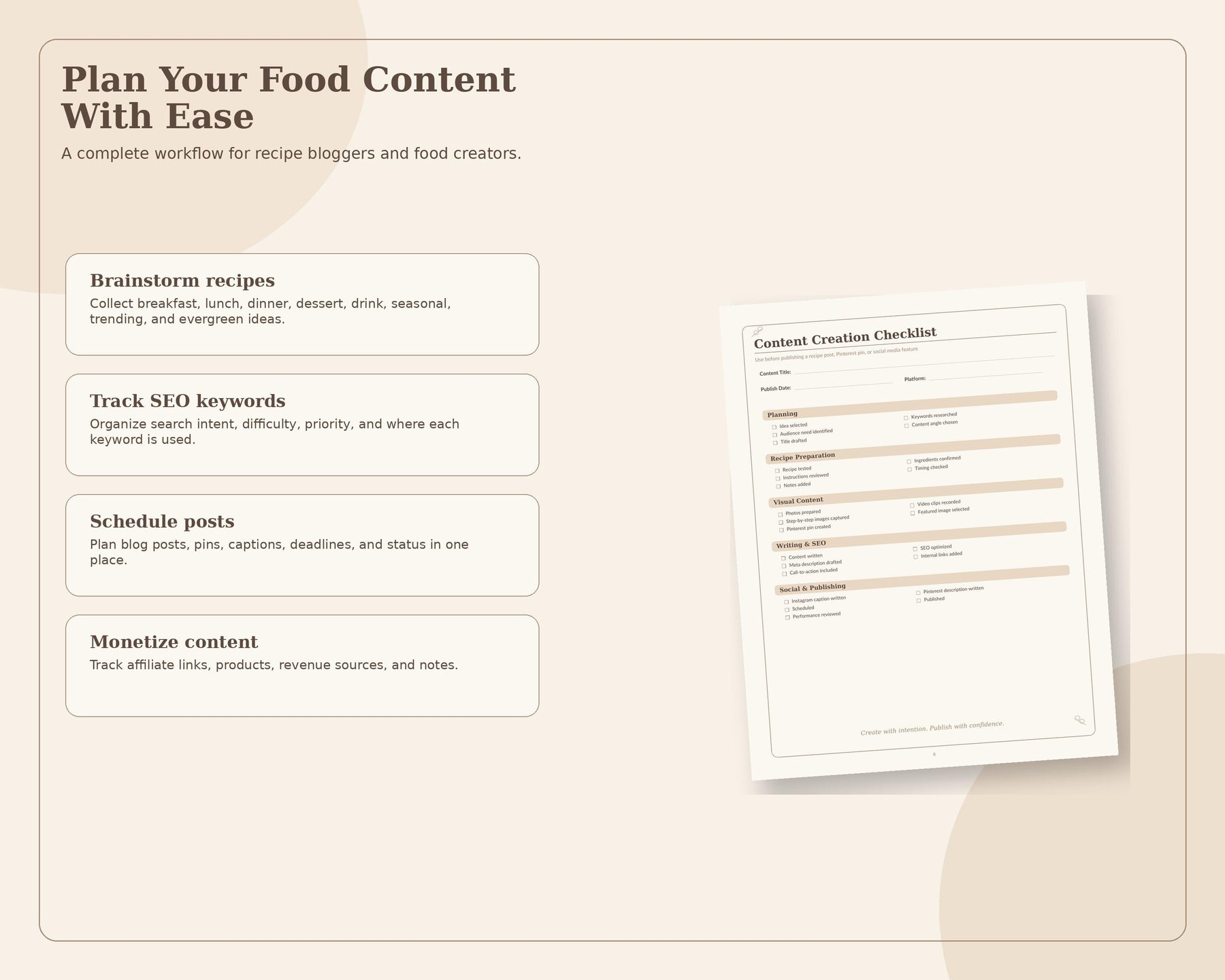 Food Blogger Content Planner printable digital guide preview 1