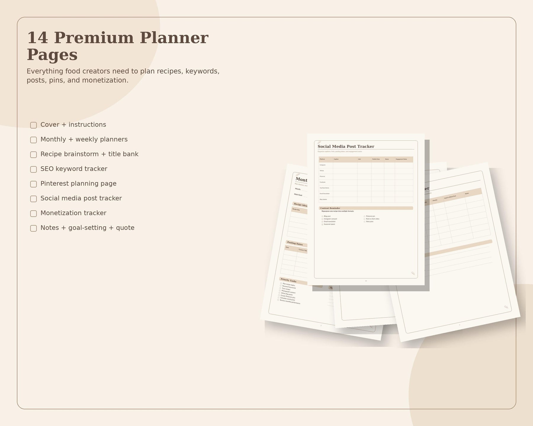 Food Blogger Content Planner printable digital guide preview 5