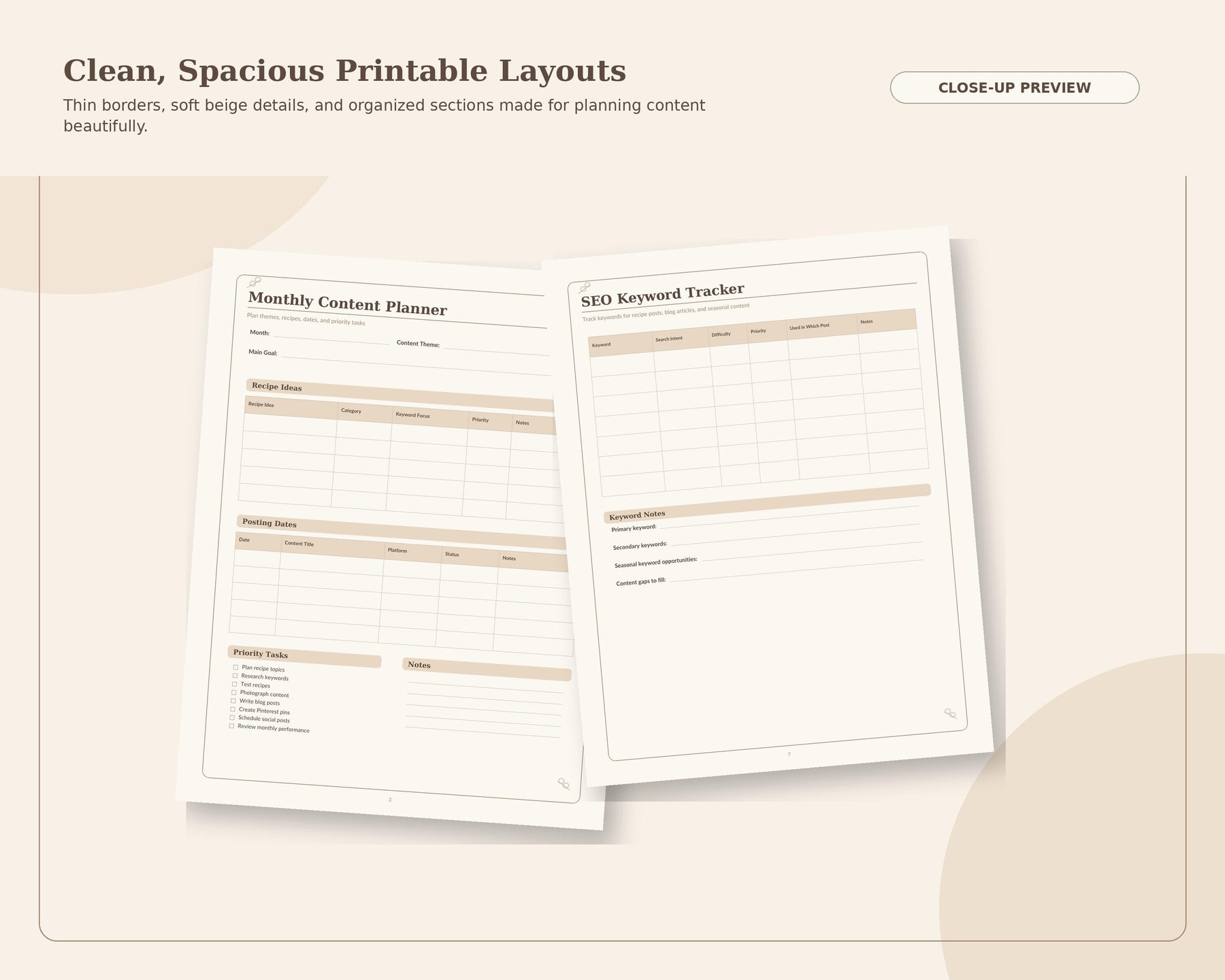 Food Blogger Content Planner printable digital guide preview 6