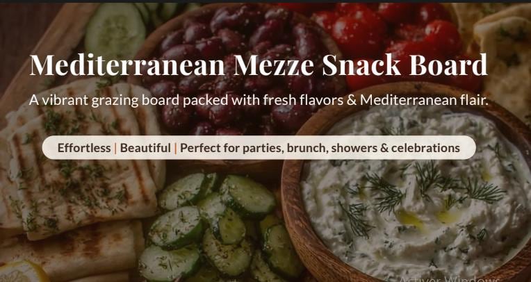 Mediterranean Mezze Snack Board Printable Recipe Ebook – Shopping List Instant PDF Download, Charcuterie Host Guide, Layout Map