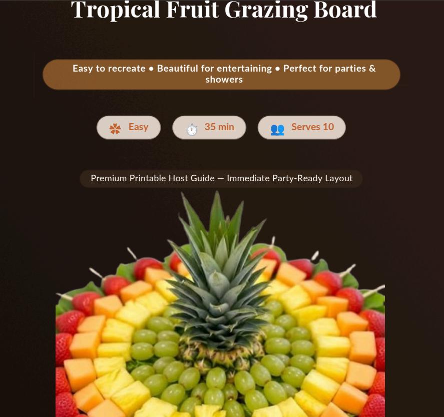 Tropical Fruit Grazing Board Guide | Printable PDF Shopping List + Layout Map | Summer Party Snack Board | Instant Download