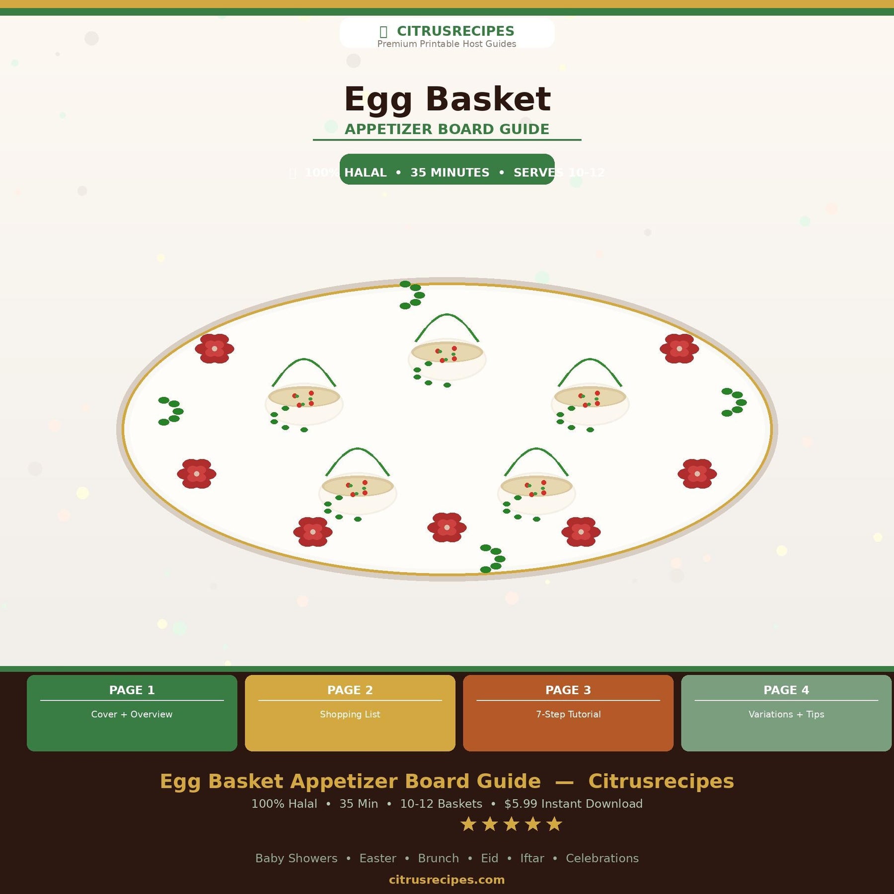 Egg Basket Appetizer Board Guide | Printable Party Platter PDF | Filled Eggs + Meat Roses + Chive Handles | Instant Download
