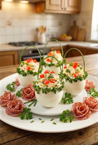 Egg Basket Appetizer Board Guide | Printable Party Platter PDF | Filled Eggs + Meat Roses + Chive Handles | Instant Download