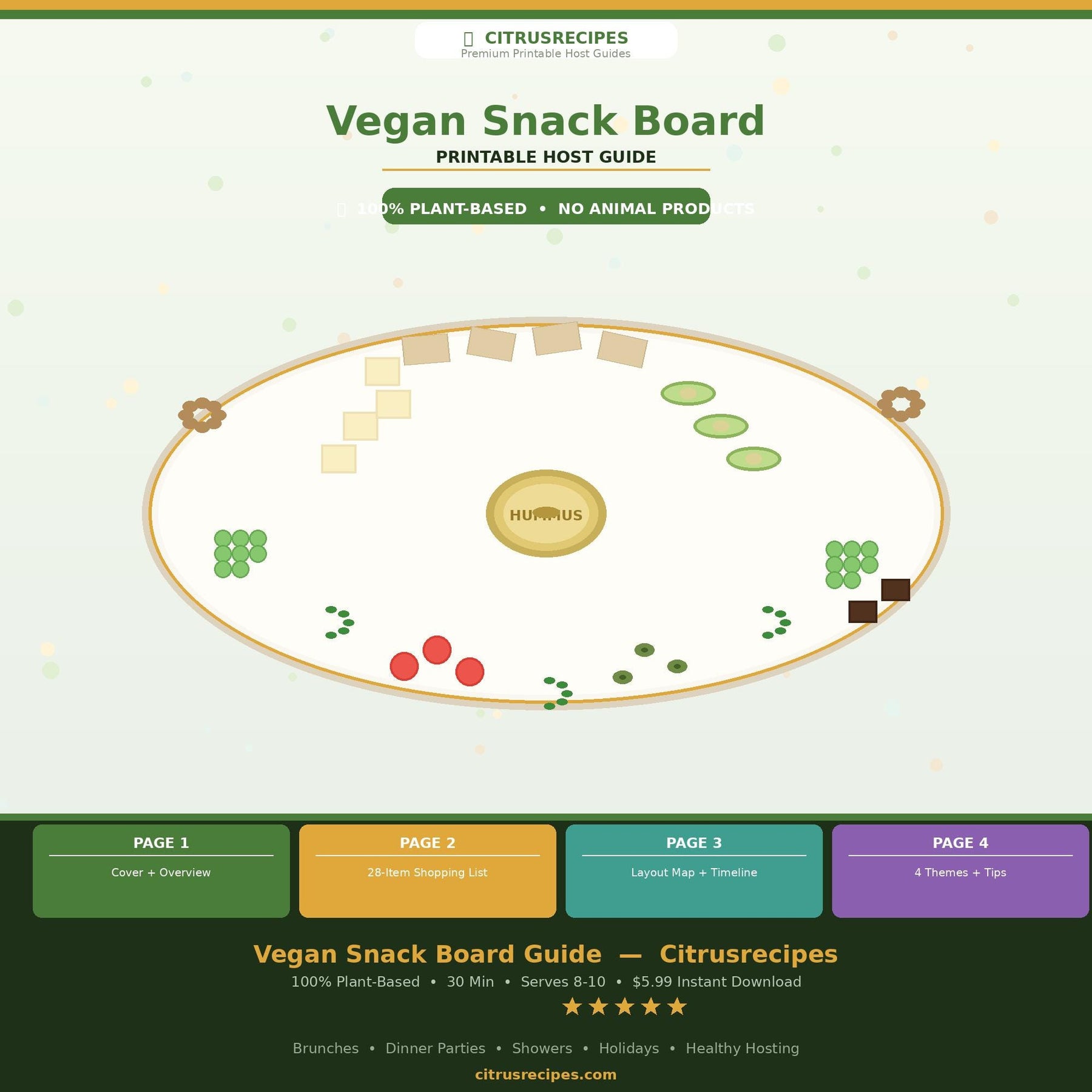 Vegan Snack Board Guide | Printable Plant-Based Grazing Board PDF | Shopping List + Layout Map | Instant Download