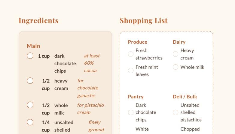 Printable Dubai Chocolate Strawberry Dessert Cups  | Shopping List PDF Guide | Instant Download Host Checklist & Recipe Ebook