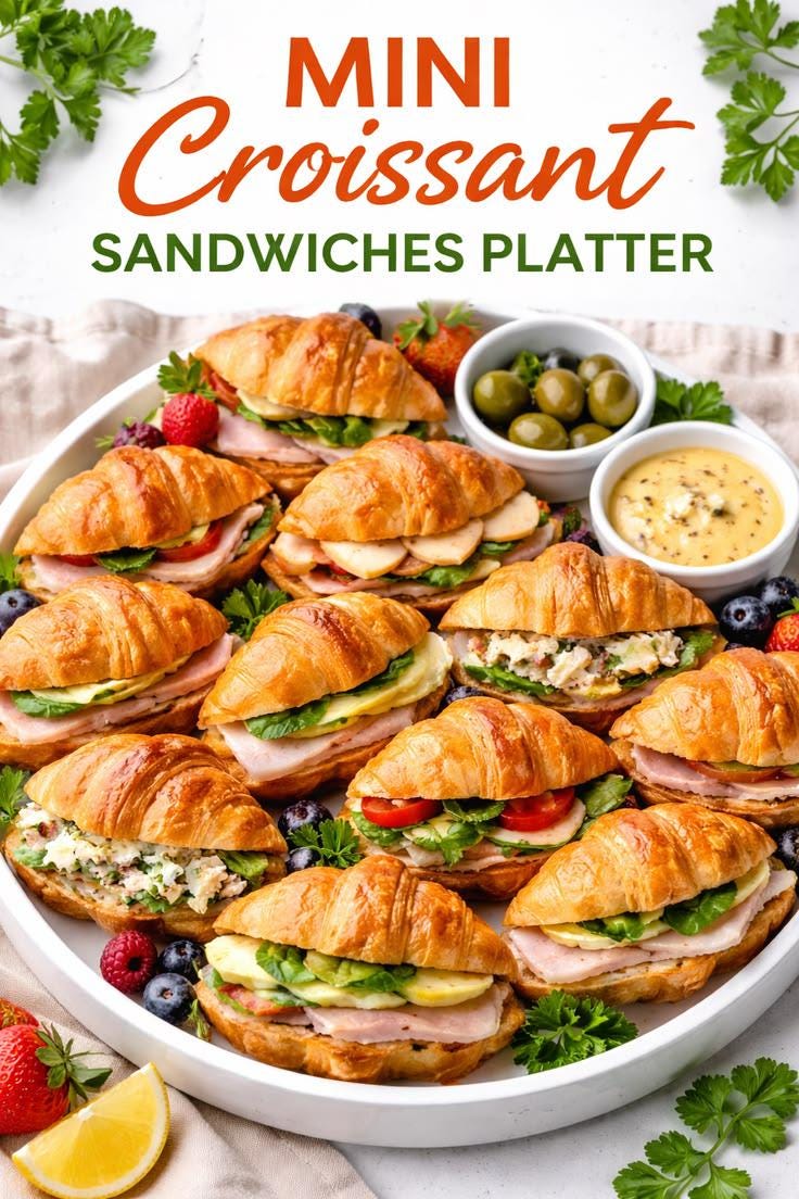 Mini Croissant Sandwich Snack Board Guide | Printable Grazing Platter PDF | Shopping List + Layout Map | Instant Digital Download