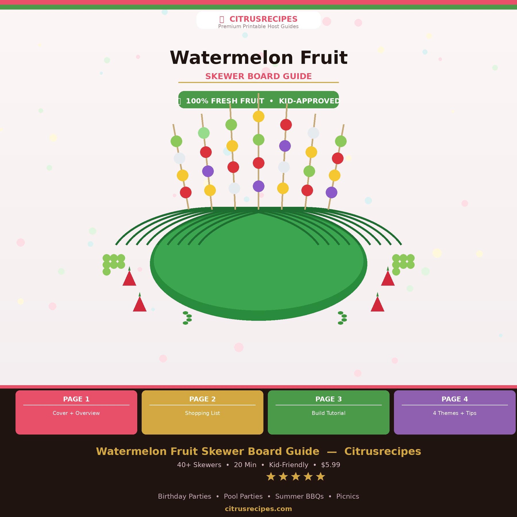 Watermelon Fruit Skewer Board Guide | Printable Summer Party Snack Board PDF | Shopping List + Layout Map | Kids Party | Instant Download