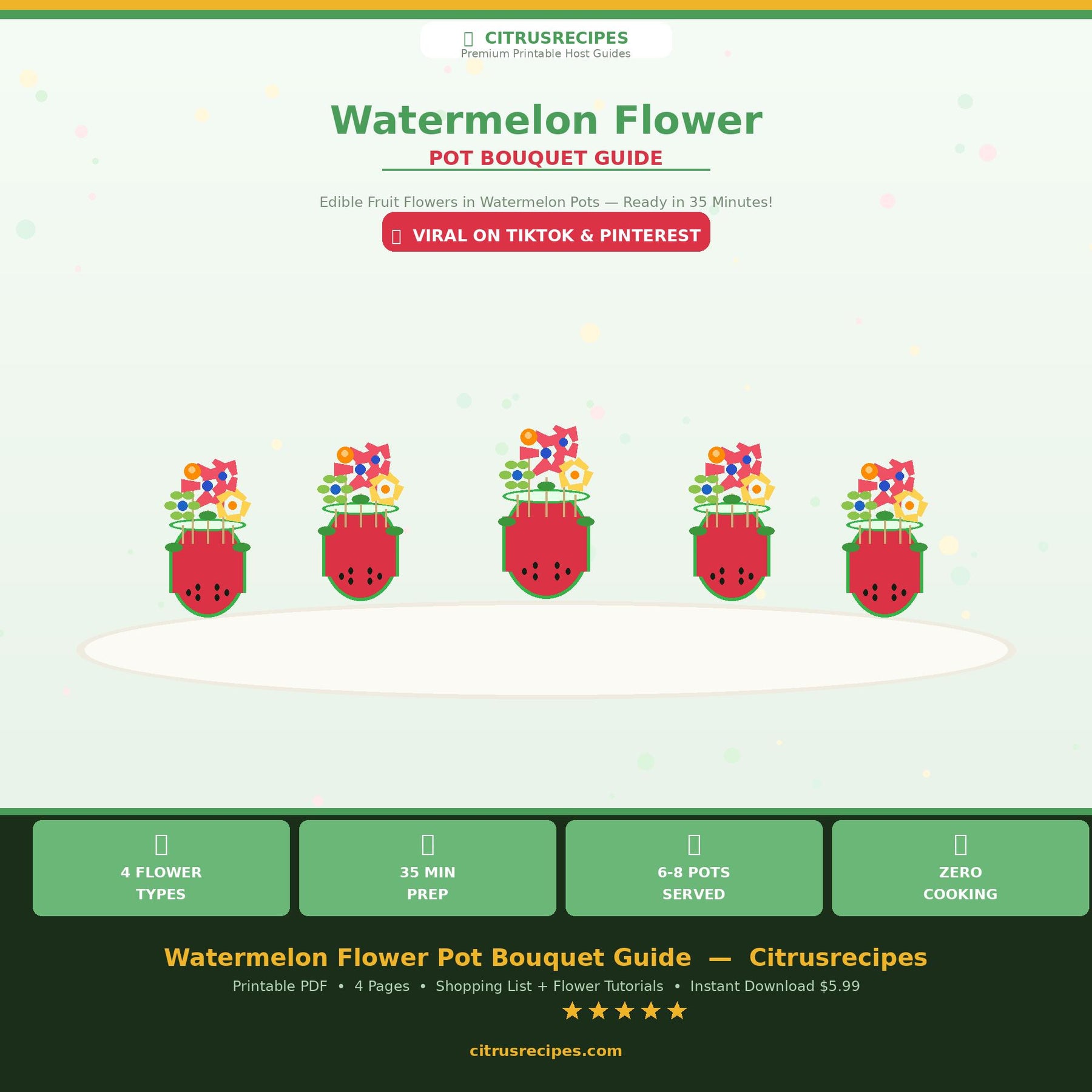 Watermelon Flower Pot Bouquet Guide | Printable Fruit Flower Party PDF | Shopping List + Flower Tutorial | Baby Shower | Instant Download