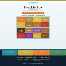 Snackle Box Snack Guide | Printable Snack Box Ideas PDF | Road Trip + Kids + Game Day + Beach | Shopping List | Instant Download