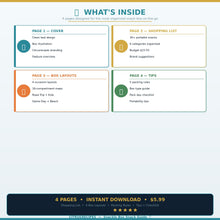 Snackle Box Snack Guide | Printable Snack Box Ideas PDF | Road Trip + Kids + Game Day + Beach | Shopping List | Instant Download