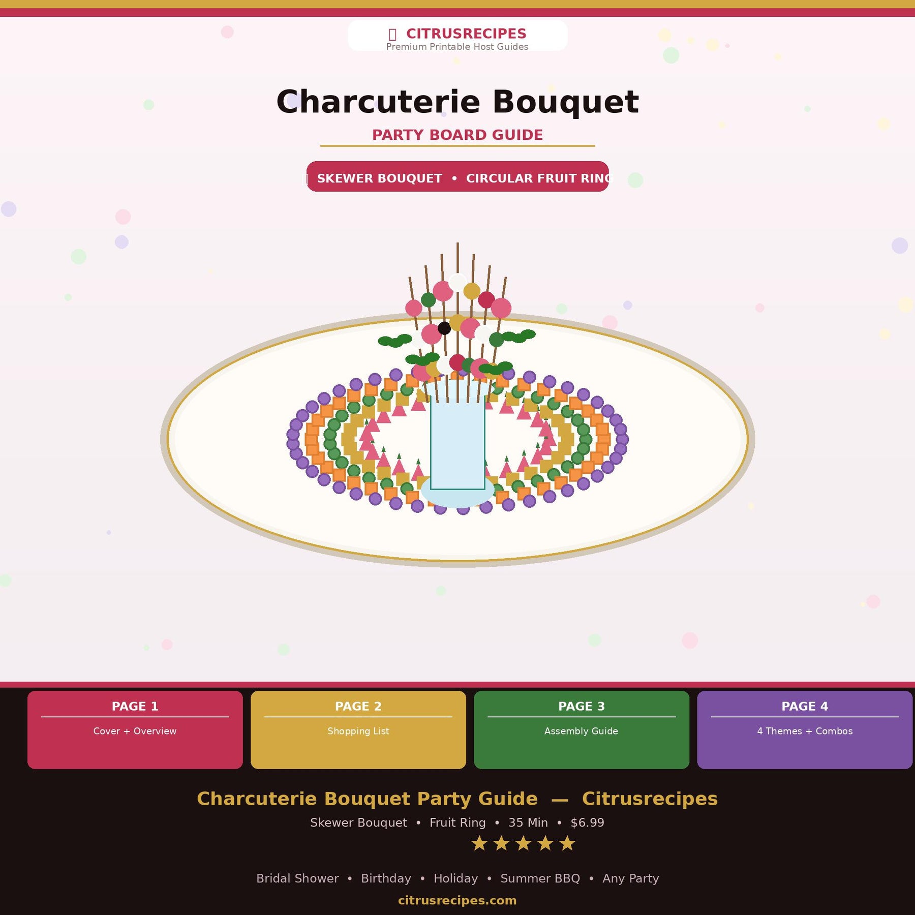 Charcuterie Bouquet Party Guide | Printable Skewer Bouquet Board PDF | Shopping List + Assembly Guide | Bridal Shower | Instant Download