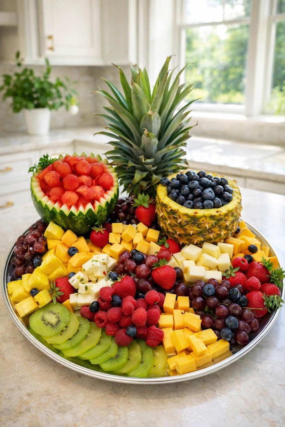 Pineapple Crown Fruit Platter Guide | Printable Tropical Fruit Tray PDF | Watermelon Bowl + Pineapple Tower Tutorial | Instant Download