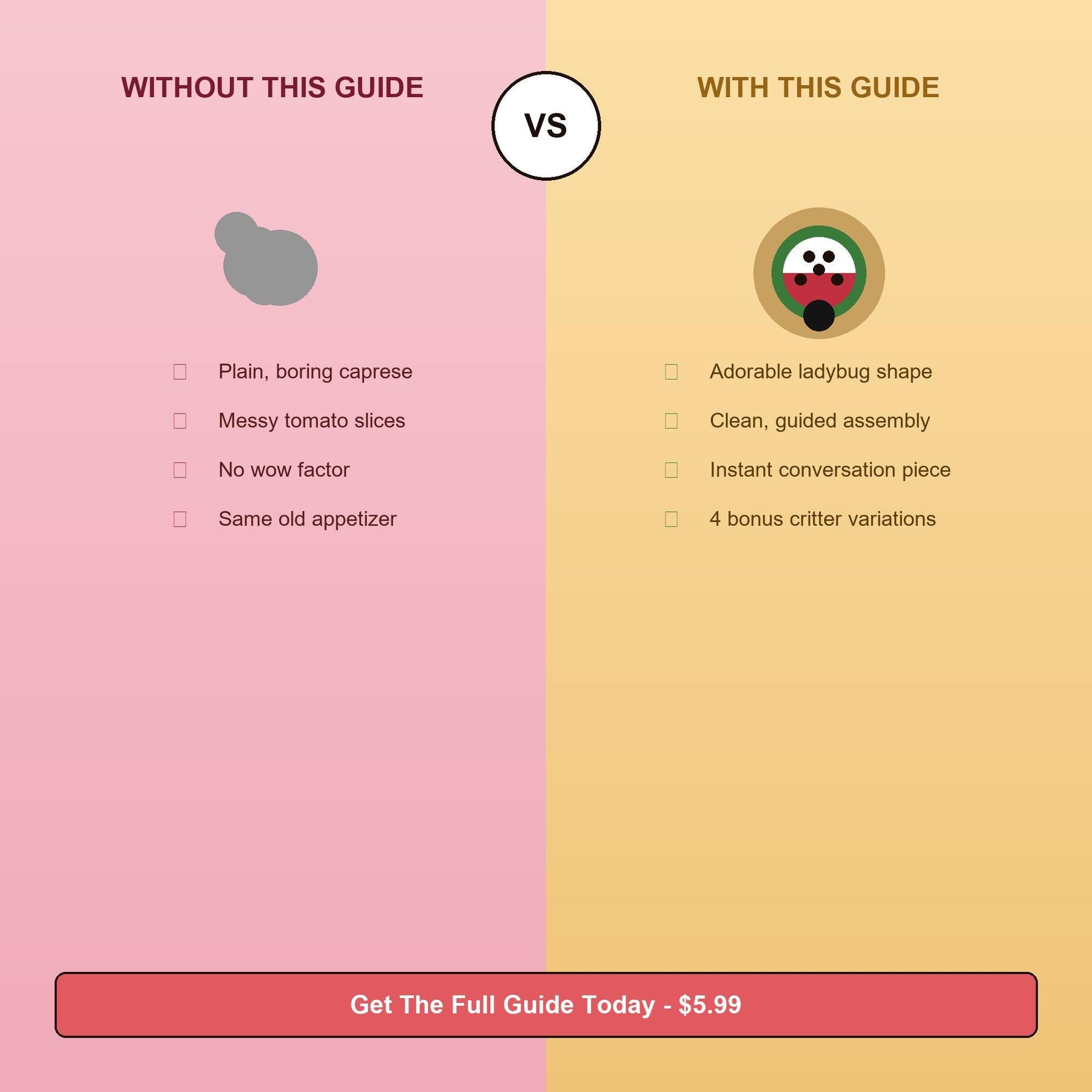 Caprese Ladybug Bruschetta Bites PDF Guide | Tomato Mozzarella Basil Garden Appetizer | Kids Birthday Easter | Instant Download
