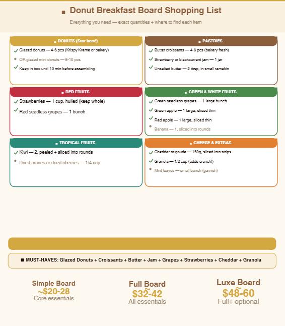 Donut Breakfast Grazing Board Guide – Viral Morning Brunch PDF, Donuts + Croissants + Fruit Layout, Printable Host Checklist