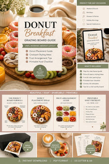 Donut Breakfast Grazing Board Guide – Viral Morning Brunch PDF, Donuts + Croissants + Fruit Layout, Printable Host Checklist
