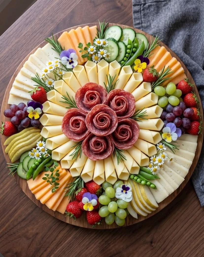 Salami Rose Flower Board Guide | Printable Charcuterie Board PDF | Rose Tutorial + Fanned Cheese + Edible Flowers | Party | Instant Download