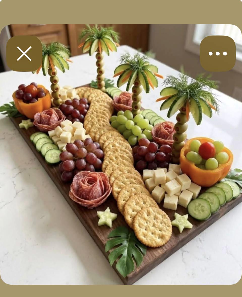 Palm Tree Charcuterie Board Guide PDF | Tropical Cracker River, Cucumber Trees & Salami Roses | Luau Party Printable | Instant Download