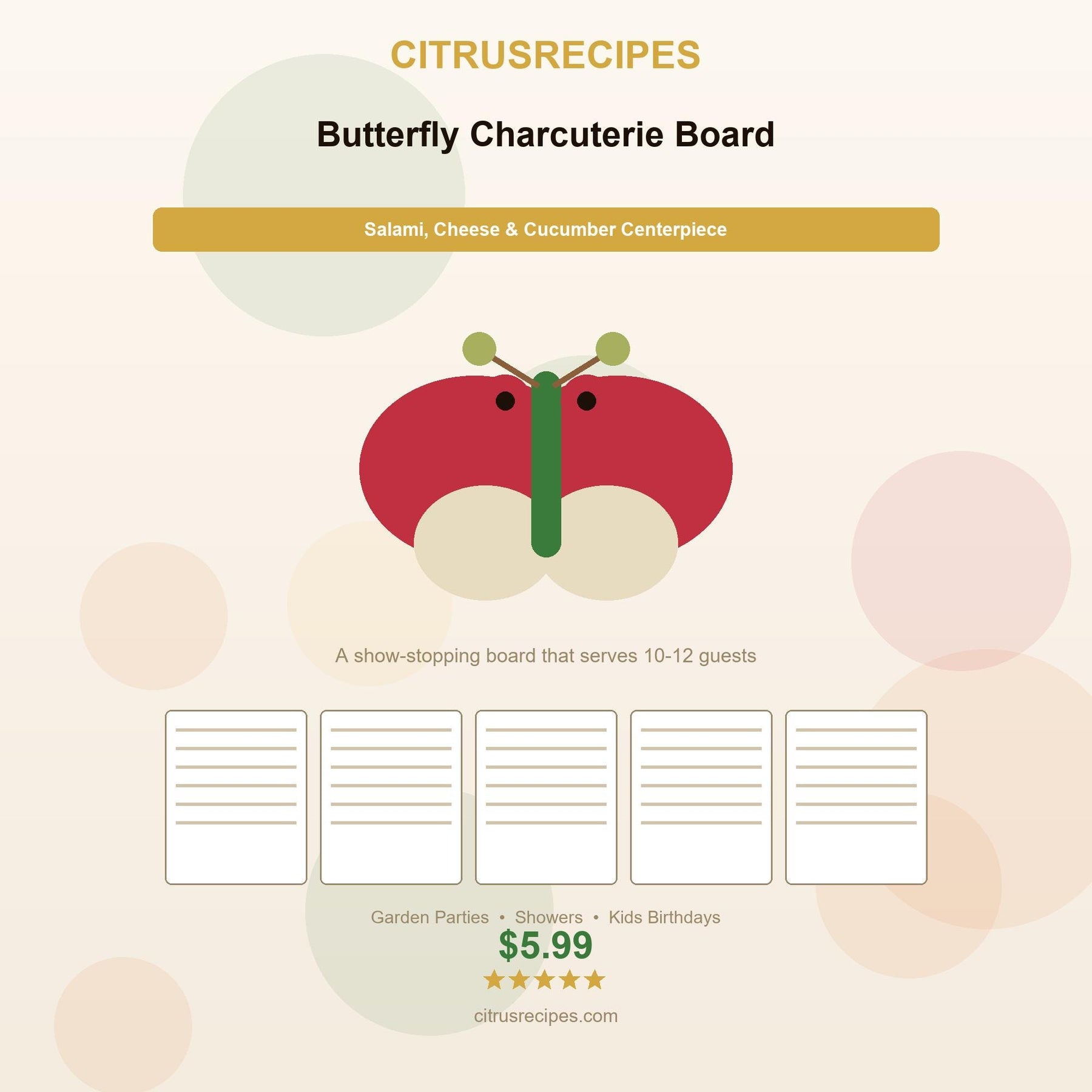 Butterfly Charcuterie Board Guide PDF | Salami Cheese Cucumber Snack Board | Spring Bridal Baby Shower Party | Instant Download
