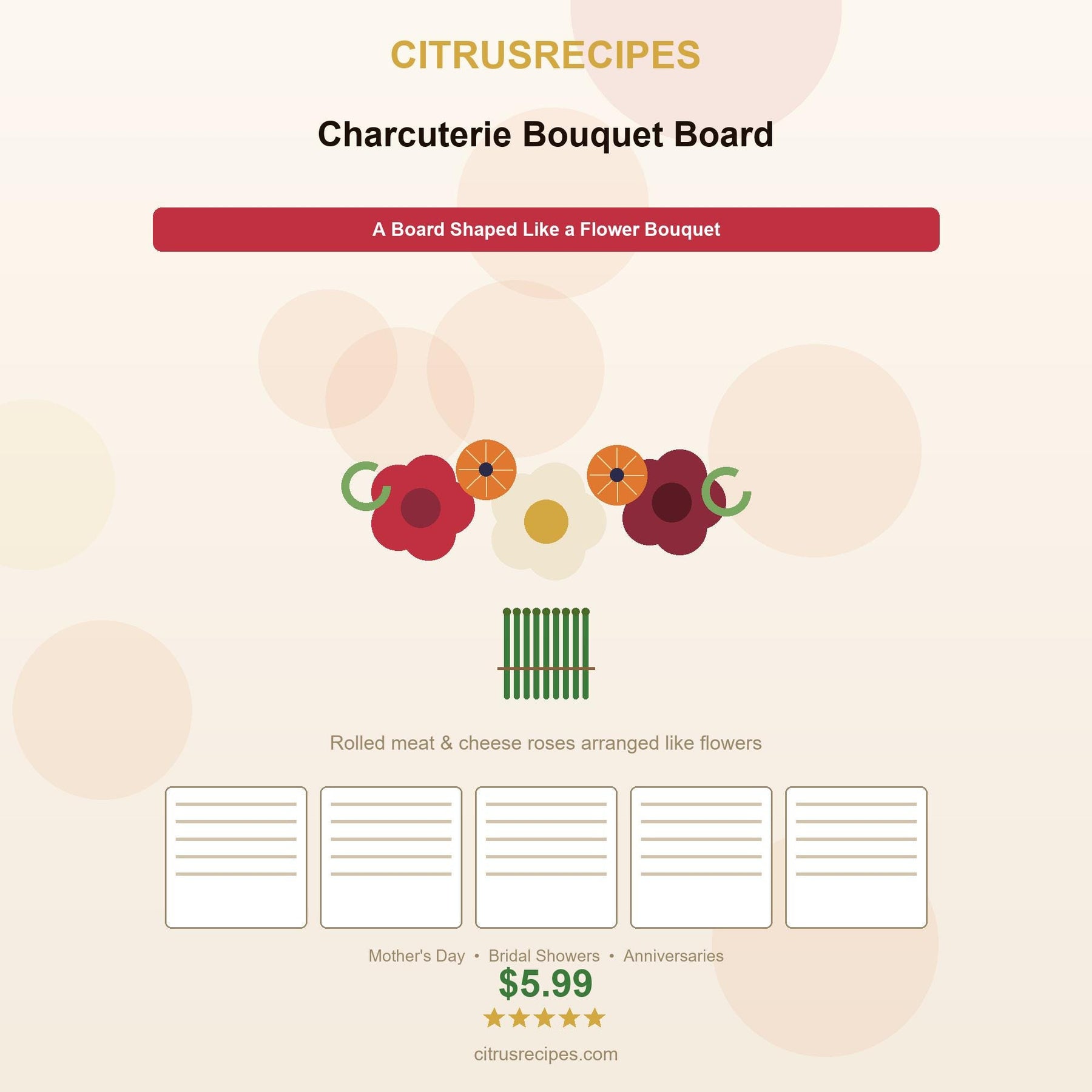 Charcuterie Bouquet Board Guide PDF | Meat Cheese Rose Flower Board Tutorial | Mother Day Bridal Shower Gift | Instant Download