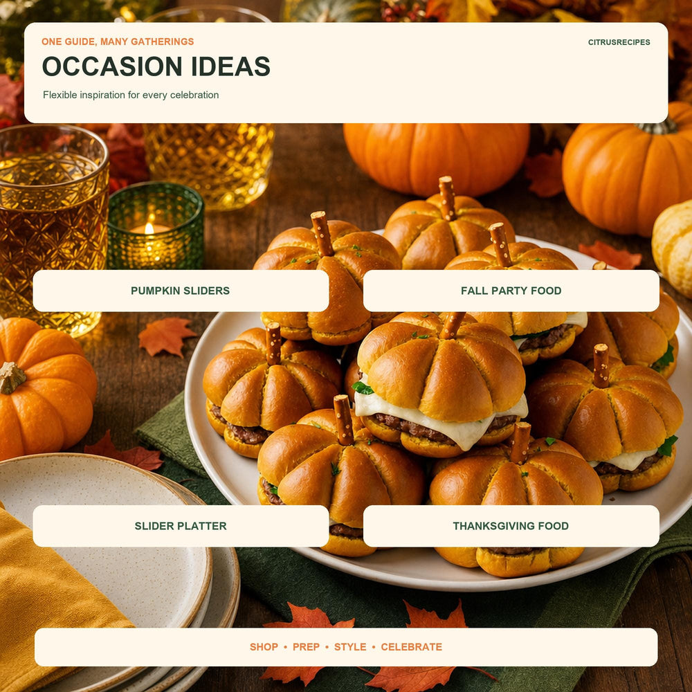 Pumpkin Slider Platter Guide Printable, Fall Burger Appetizer Board, Halloween Thanksgiving Party Food Plan