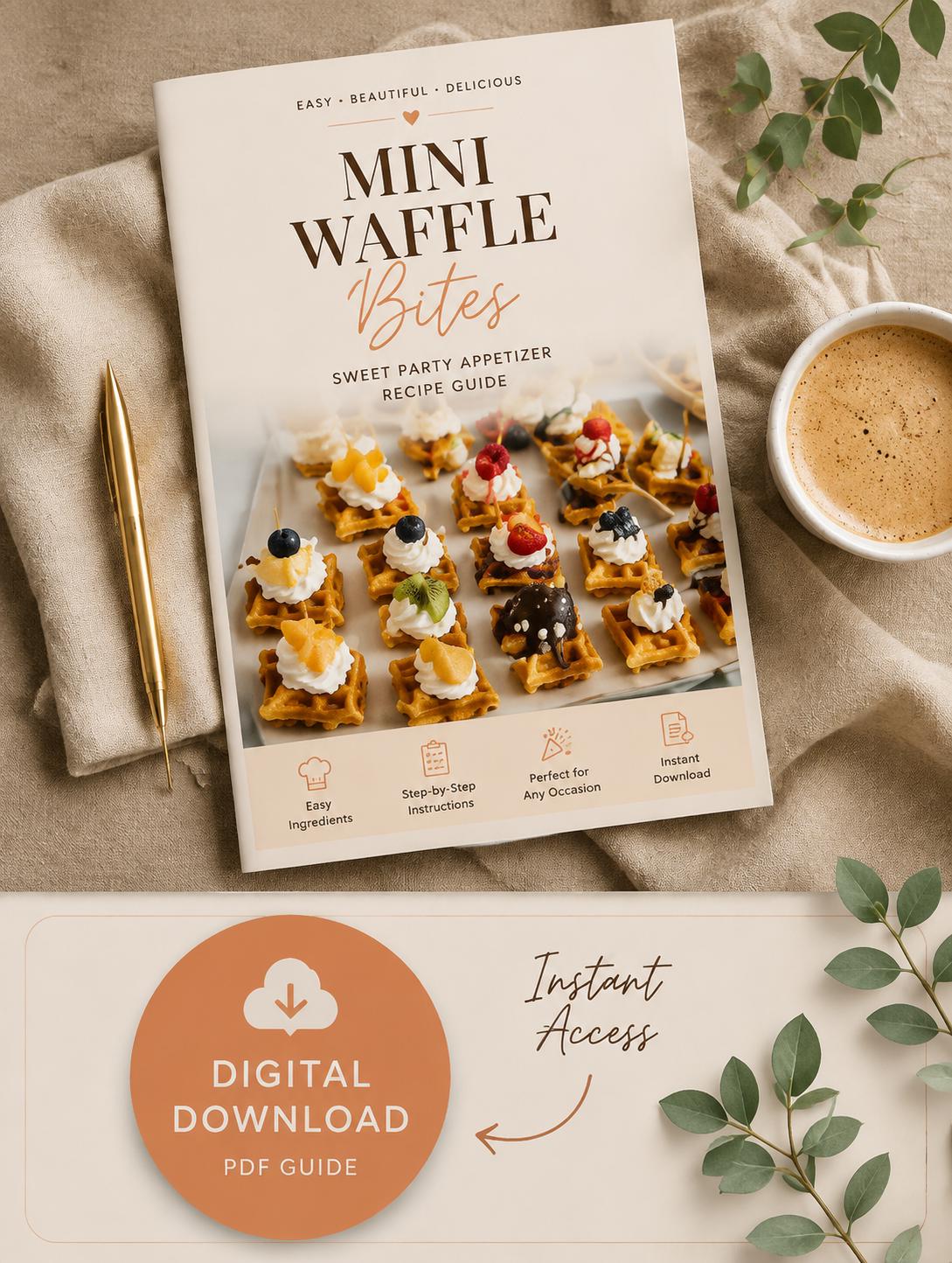 Mini Waffle Dessert Bites Guide | Printable Party Dessert Board PDF | 6 Topping Combos + Shopping List + Timeline | Instant Download
