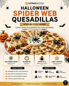 Halloween Spider Web Quesadillas Recipe | Printable Halloween Party Food Guide | Spooky Appetizer Ideas | Kids Party PDF | Fall Entertaining