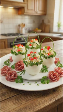 Egg Basket Appetizer Board Guide | Printable Party Platter PDF | Filled Eggs + Meat Roses + Chive Handles | Instant Download